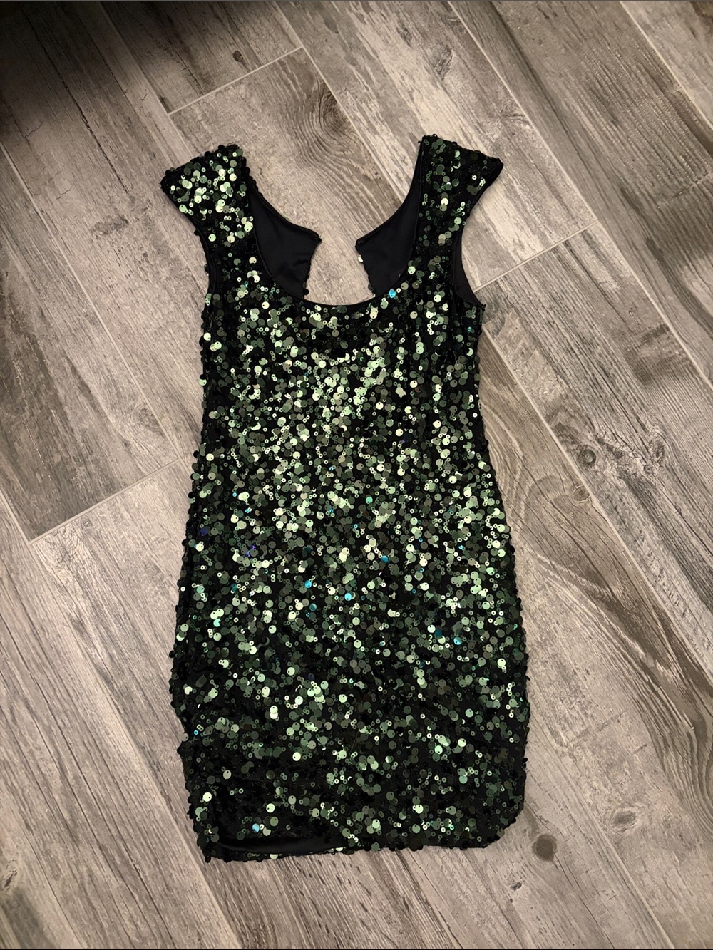 Sequin Bodycon Dress in Green and Black